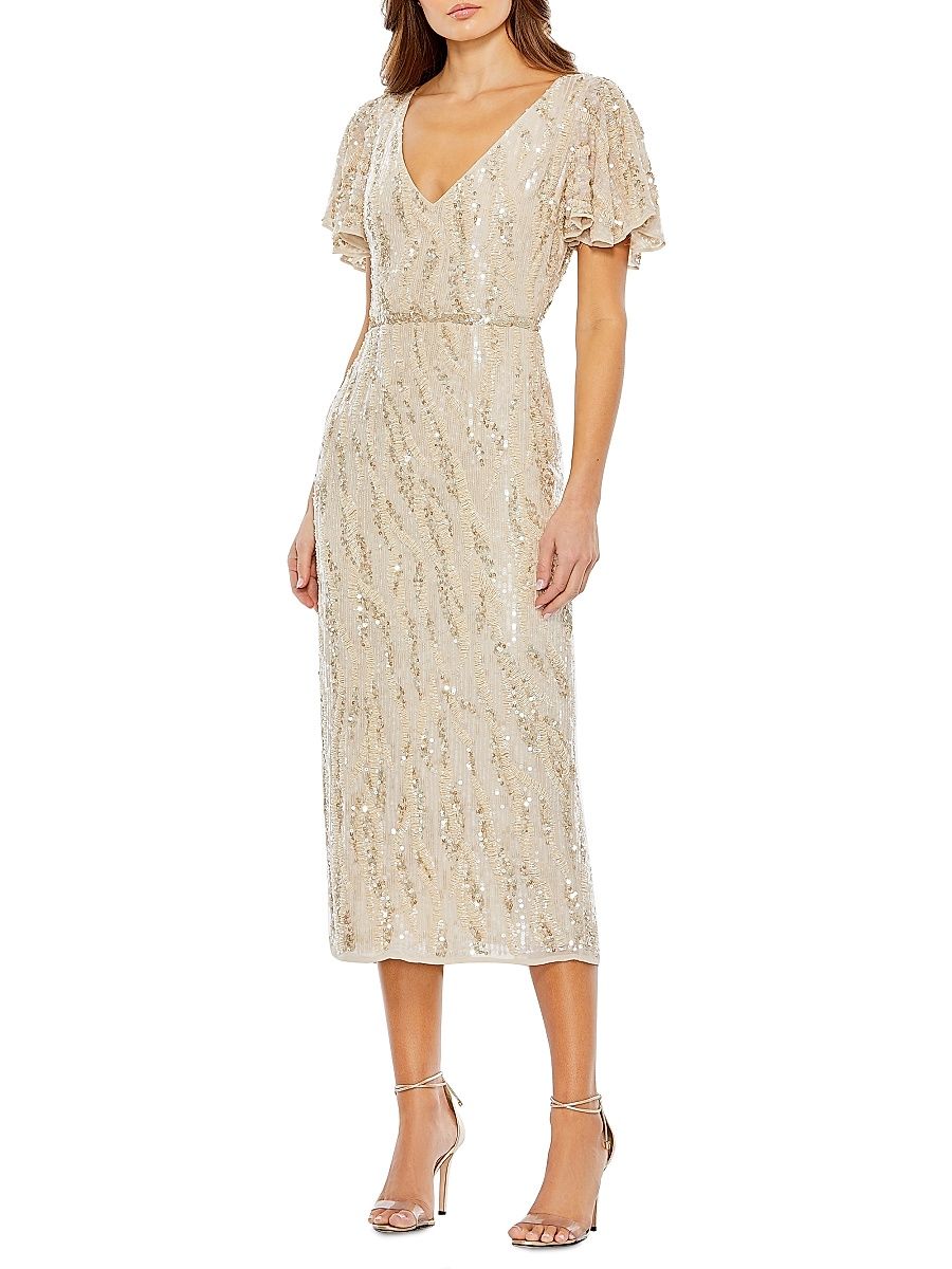 Women's Sequined Midi Sheath Dress - Oyster - Size 18