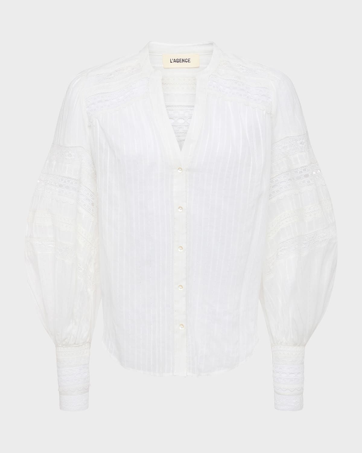 Kiera Semi-Sheer Geometric-Trim Blouse