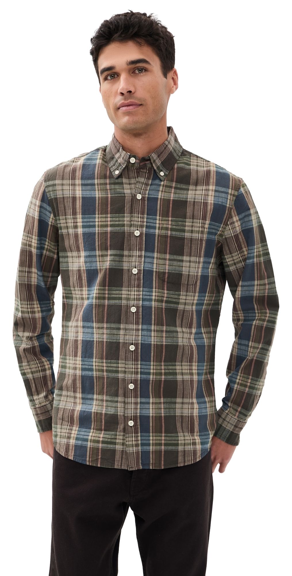 Taylor Stitch The Jack Button Down Shirt Atlantic Blue Madras 40