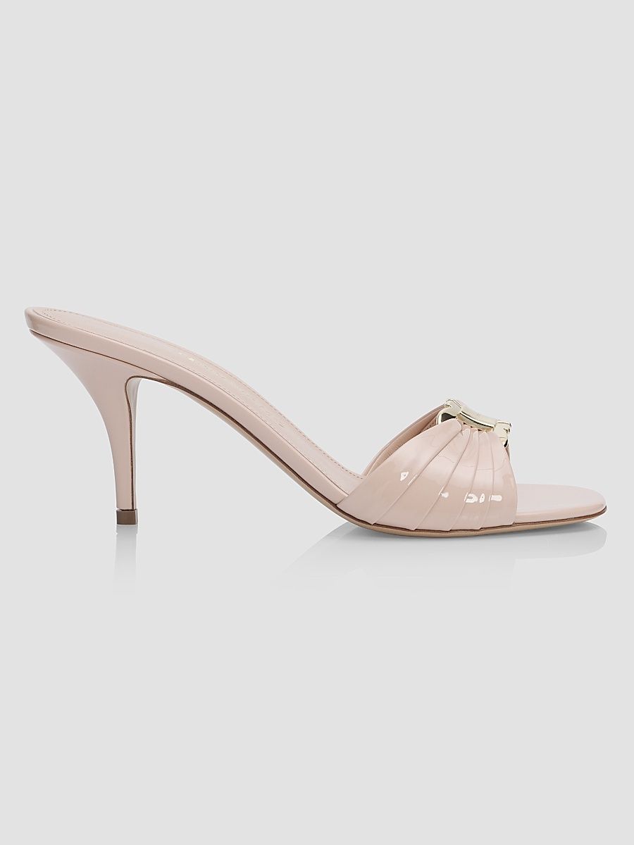 Women's Witty 70MM Patent Leather Mule Sandals with Gancini Ornament - Dusty Pink - Size 11.5