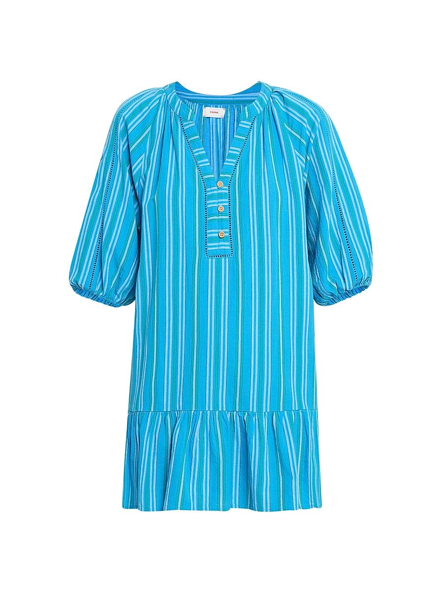 Women's Edie Striped Cotton Shift Minidress - Blue - Size Small