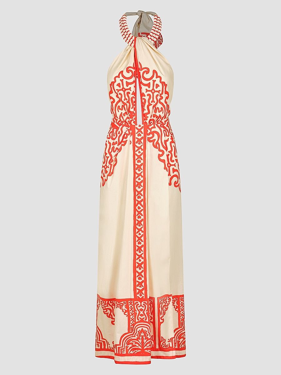 Women's Sunset Script Halter Maxi Dress - Ecru Orange - Size 6