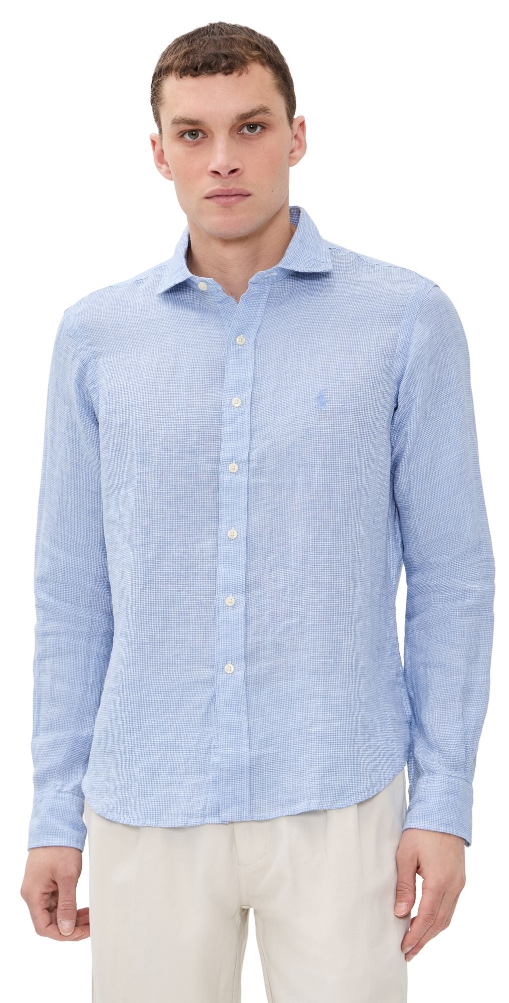 Polo Ralph Lauren Houndstooth Tissue Linen Sport Shirt Cabana Blue/White XL