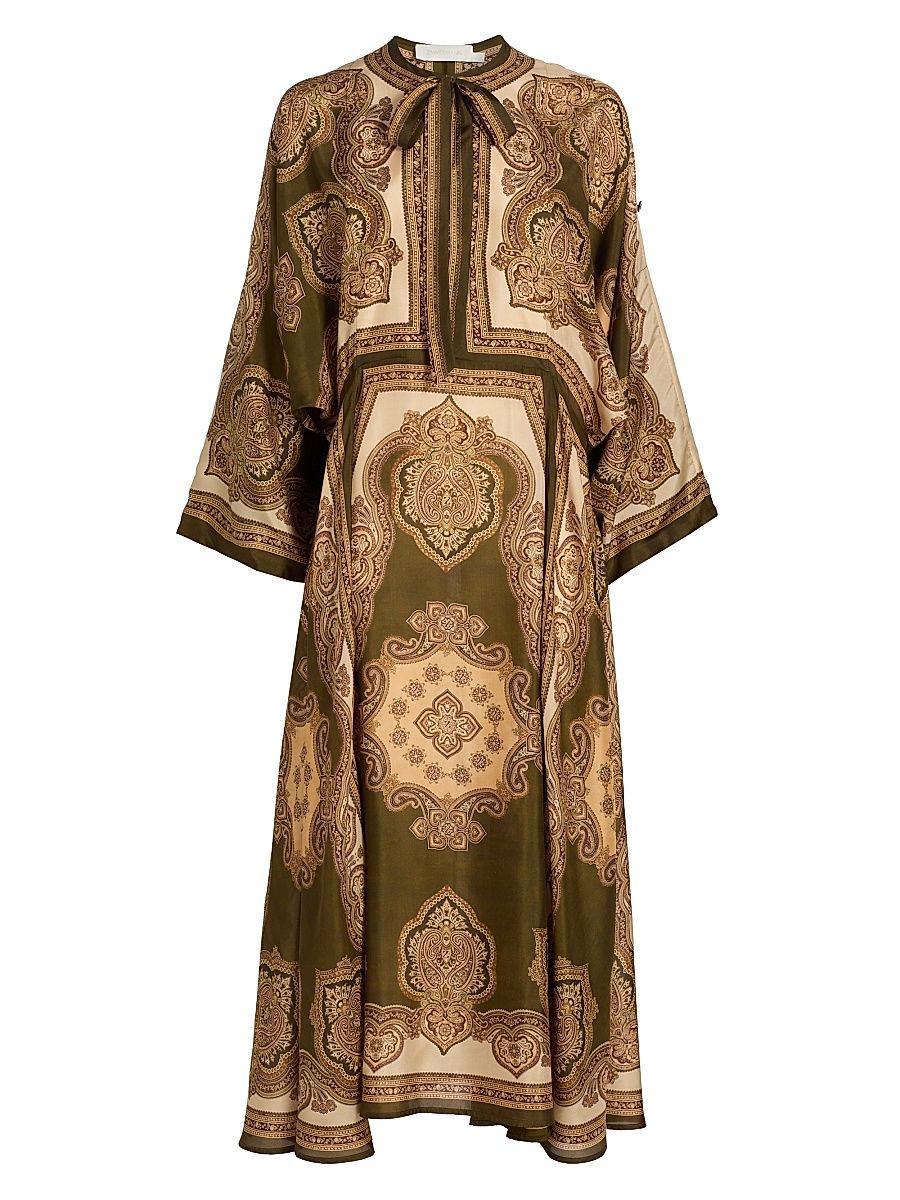 Women's Mahon Paisley Silk Tunic Midi-Dress - Olive Paisley - Size 10