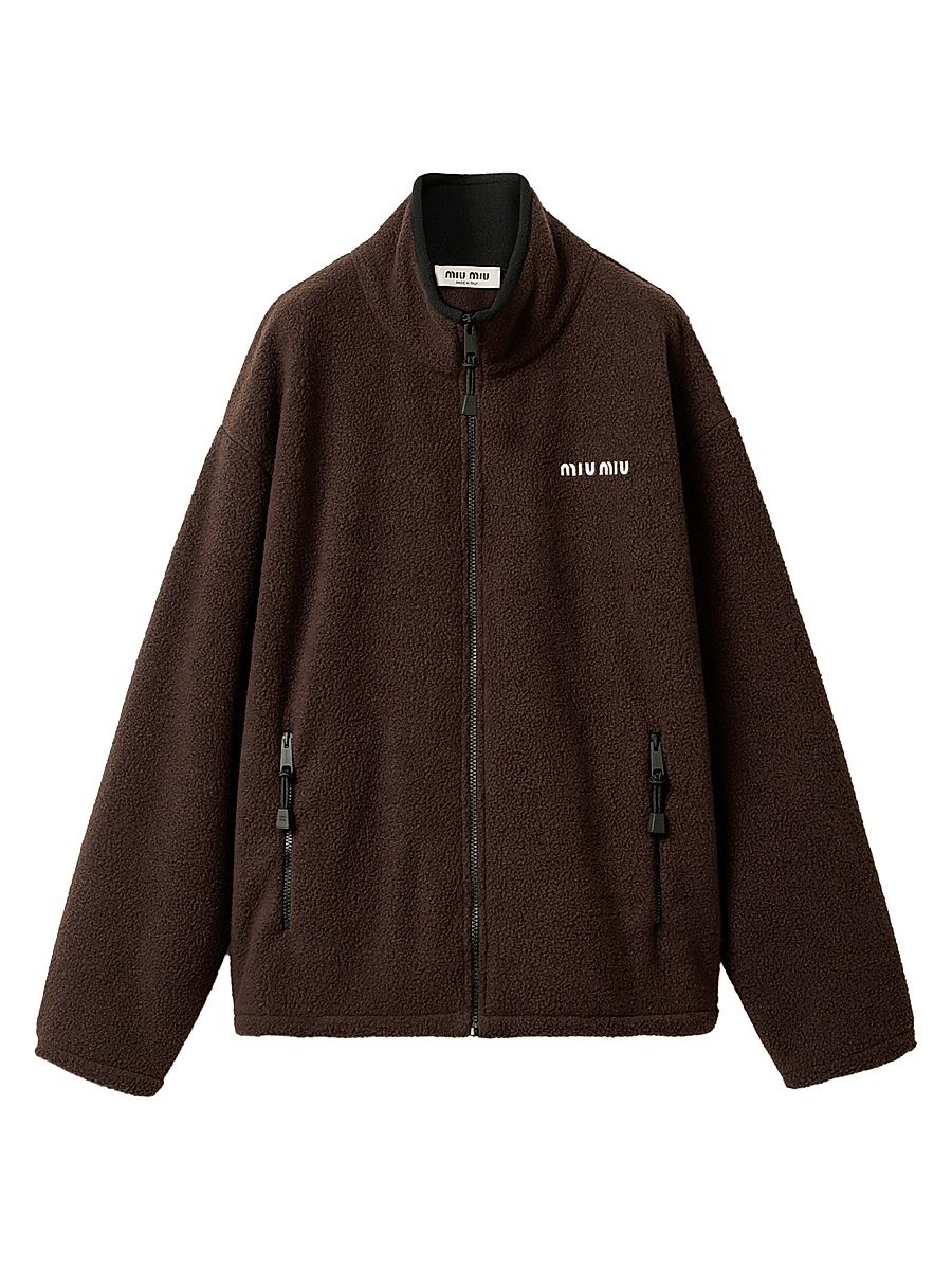 Women's Cotton Fleece Zipper Jacket - Brown - Size XL