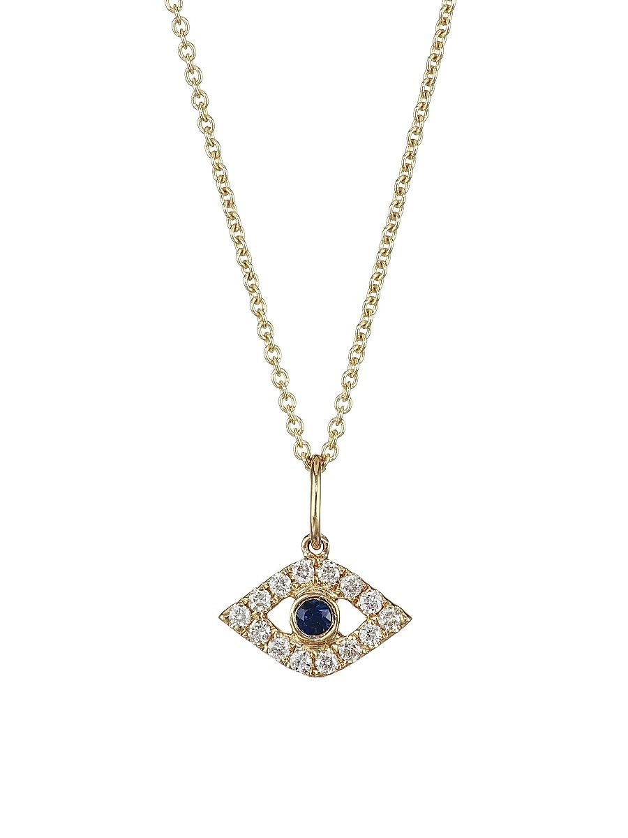 Women's 14K Gold, Diamond & Sapphire Evil Eye Pendant Necklace