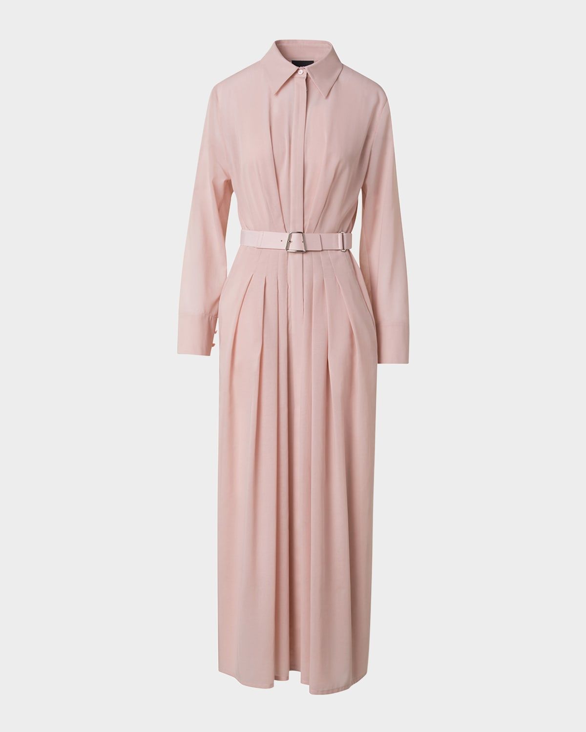 Pleated Cotton Voile Maxi Shirtdress