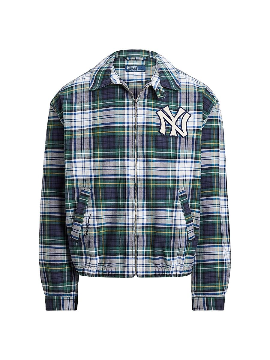 Men's Yankees Plaid Oxford Jacket - White Green Multi - Size XXL