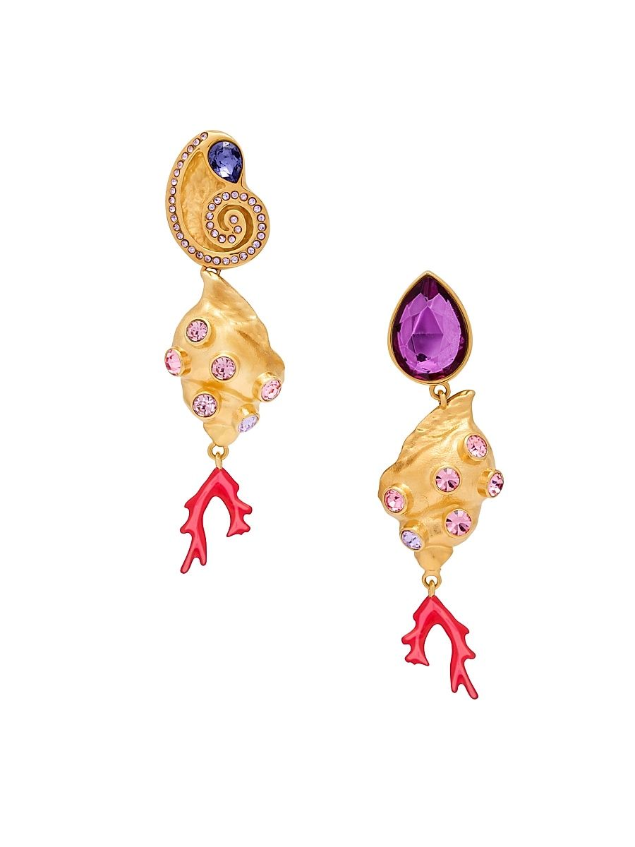 Women's Mixed Shells 24K-Gold-Plated, Glass Crystal & Enamel Drop Clip-On Earrings - Iris