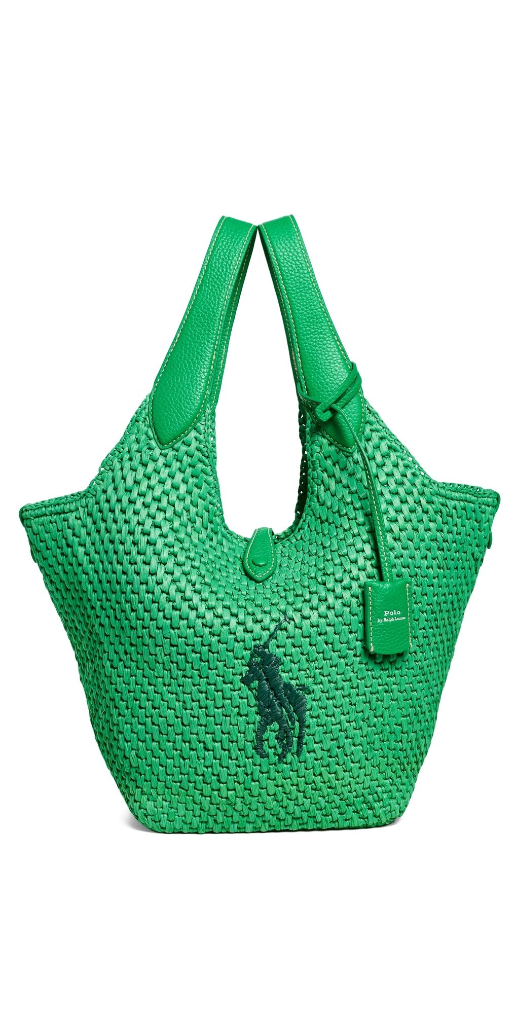 Polo Ralph Lauren Raffia Leather Medium Tote Parrot One Size