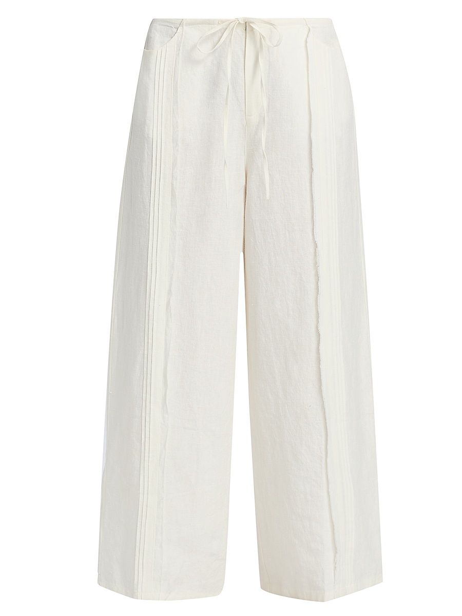 Women's Zullah Pintuck Linen Wide-Leg Pants - White - Size XL