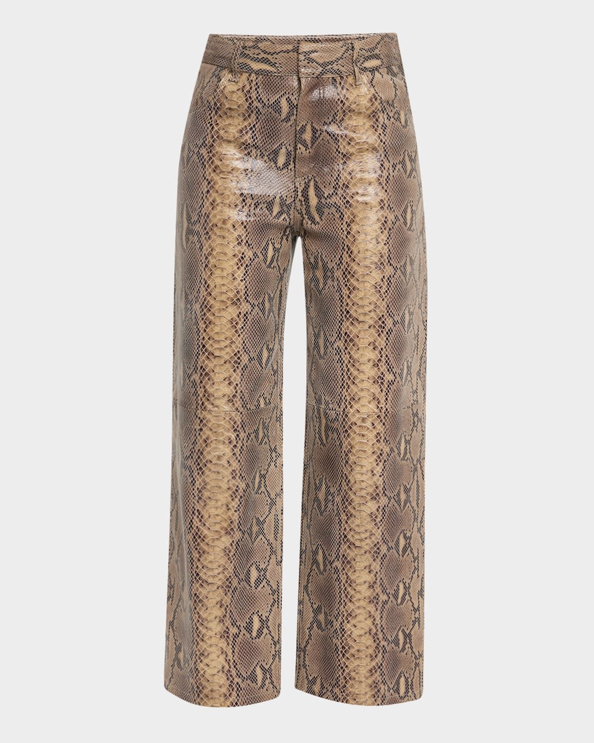 Cailys Cropped Snake-Embossed Leather Trousers