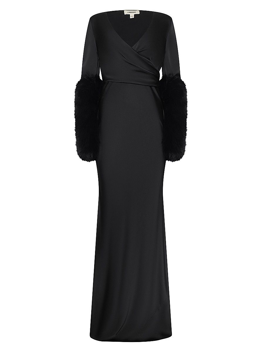 Women's Manon Faux Fur-Trim Maxi Dress - Black - Size 0