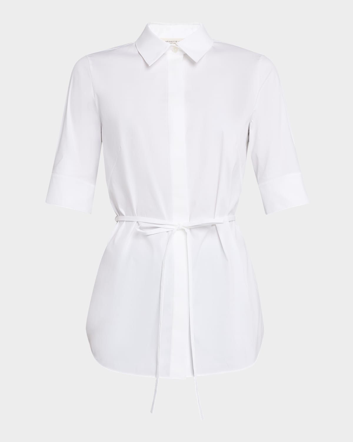 Elbow-Sleeve Stretch Cotton Shirt