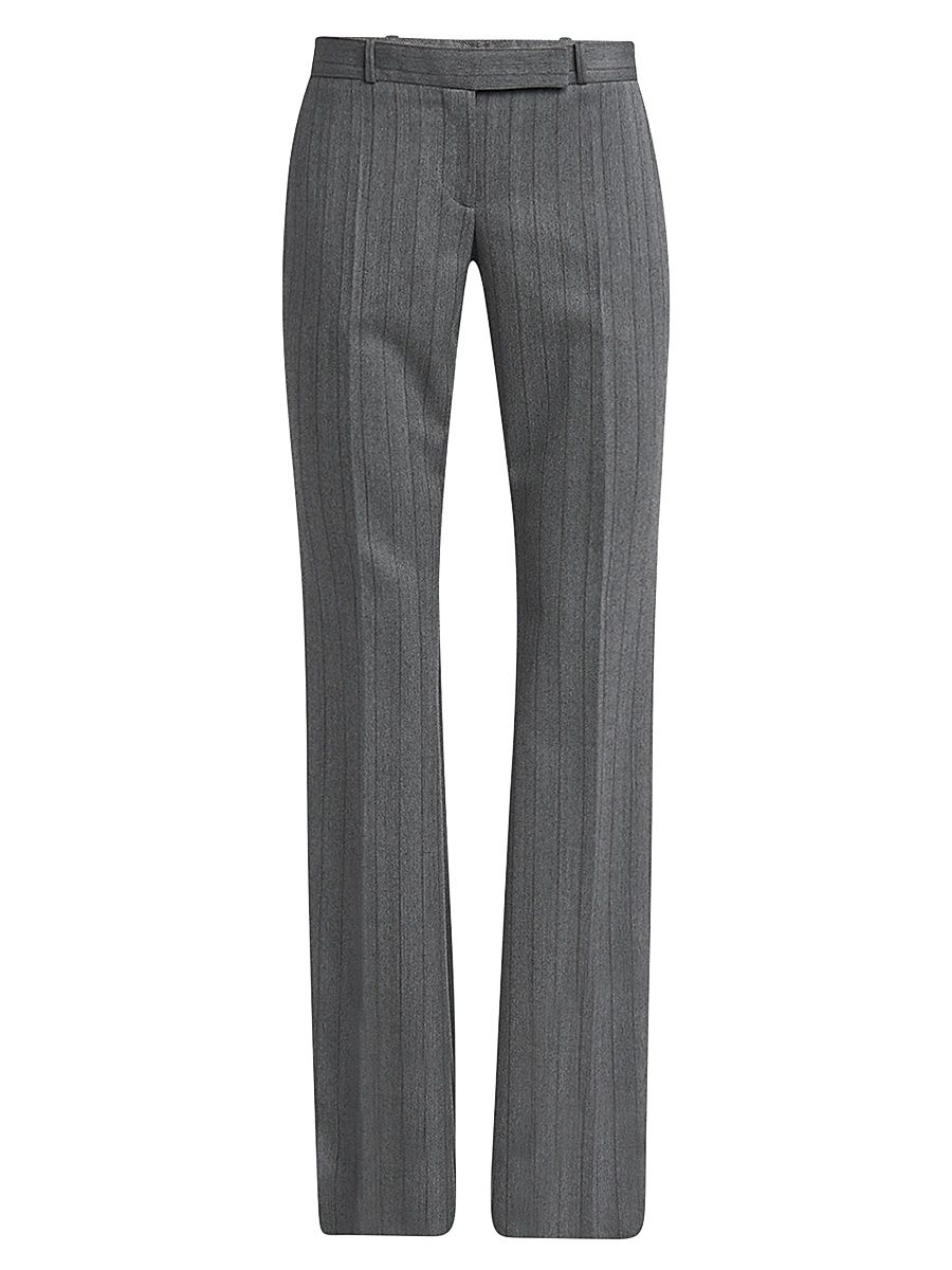 Women's Herringbone Stripe Wool Trousers - Grey - Size 2