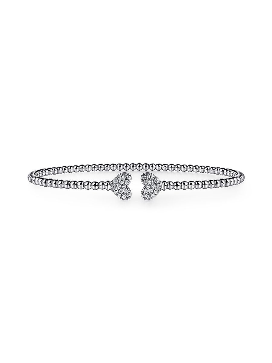 Women's Bujukan 14K White Gold & 0.19 TCW Diamond Hearts Cuff Bracelet - White Gold