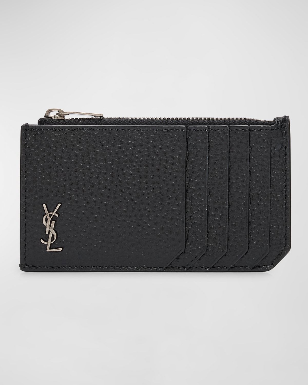 Men & apos;s YSL Zip Card Holder in Grained Leather