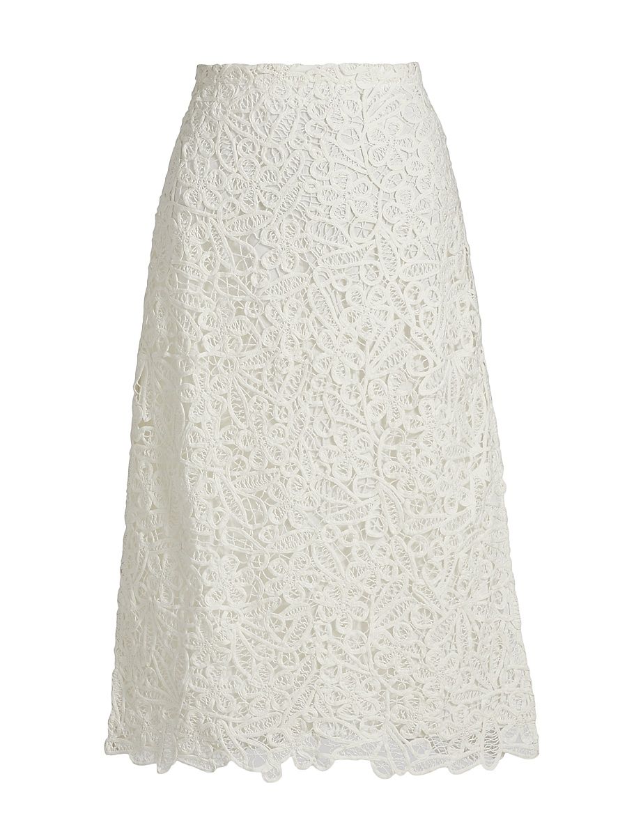 Women's Lyla Soutache Floral Lace Cotton Midi-Skirt - White - Size 12