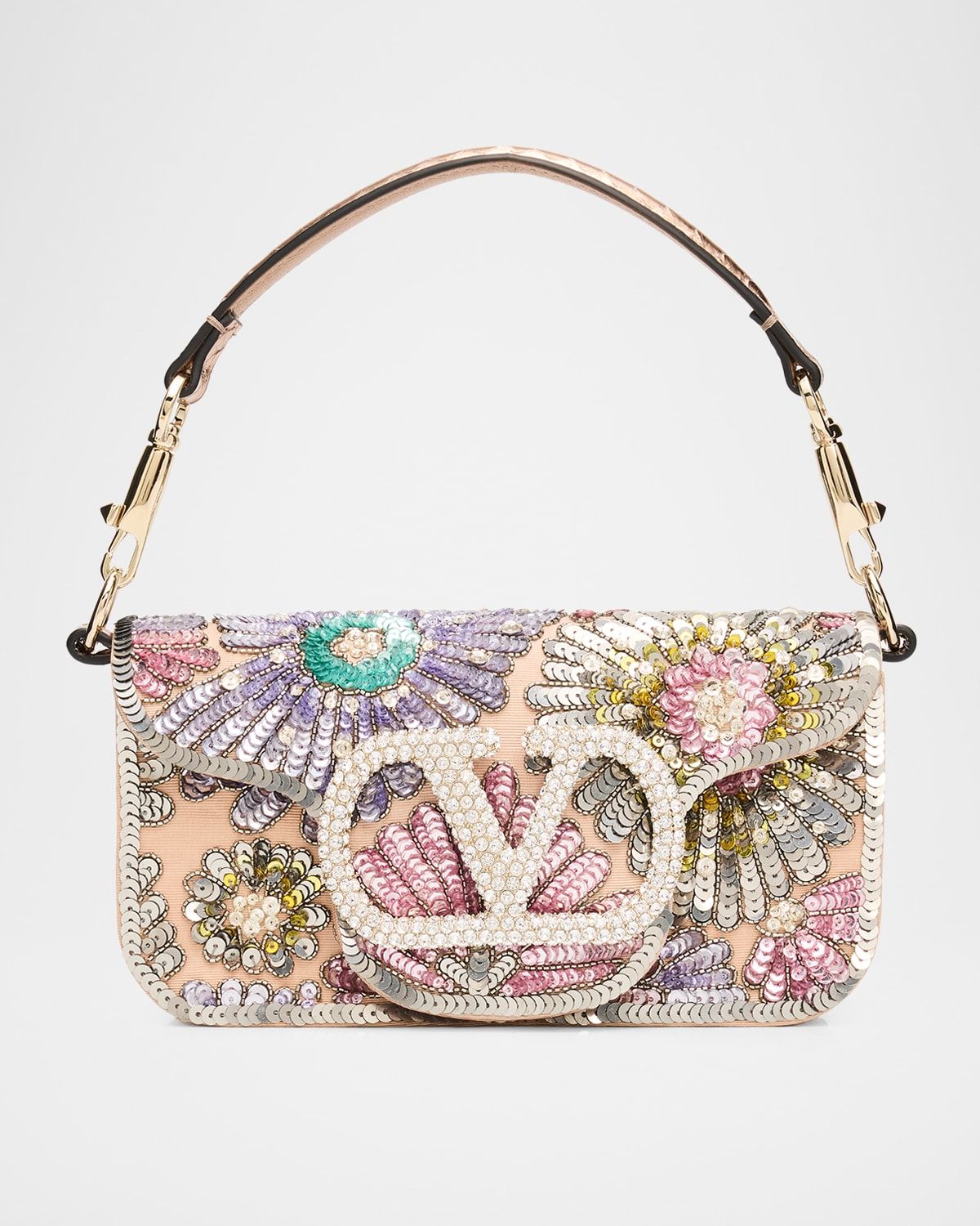 Small Crystal VLogo Sequin Burst Shoulder Bag