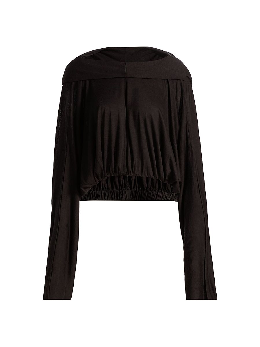 Women's Wool-Silk Crop Hooded Tunic - Black