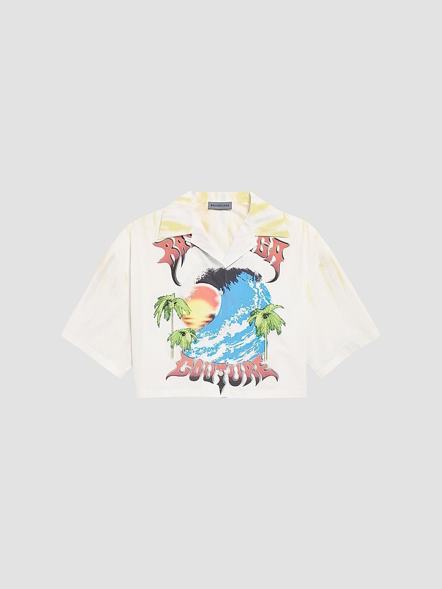 Balenciaga Women's Extreme Tie Dye Bowling Shirt - White Yellow - Size 6