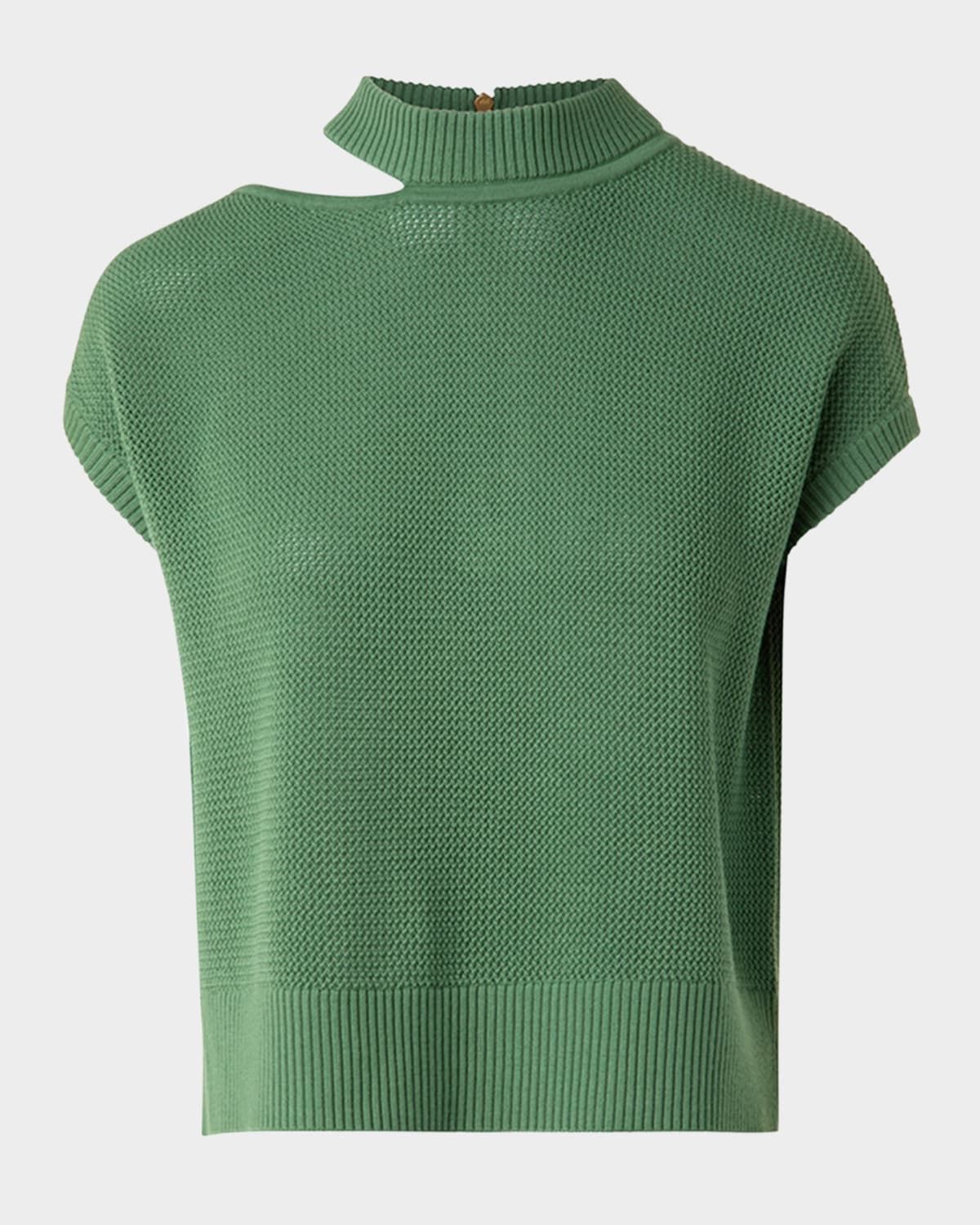 Slash Cutout Short-Sleeve Cool Wool Mesh Knit Sweater