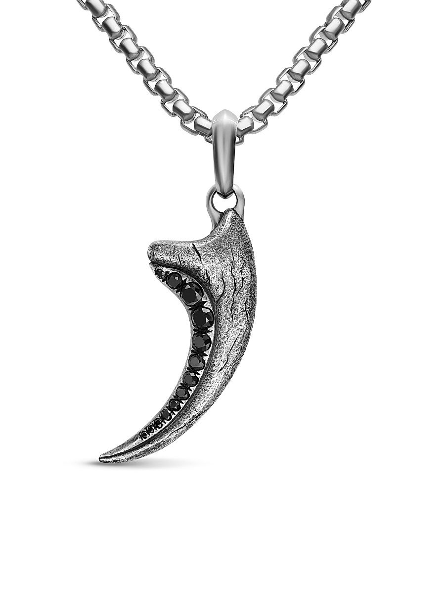 Men's Raptor Claw Amulet in Sterling Silver with Black Diamonds, 36.2MM - Black Diamond