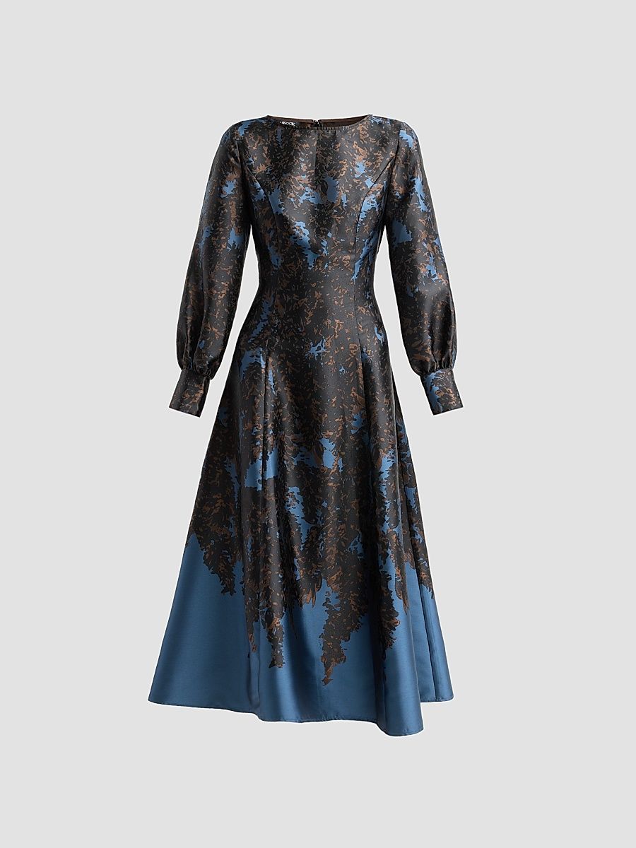 Misook Women's Bloomscape Jacquard Woven A-Line Maxi Dress - Stardust Charmeuse Black - Size XXL