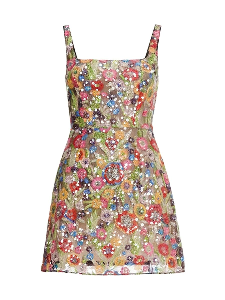 Women's Devi Floral Embellished Minidress - Black Multi - Size XL