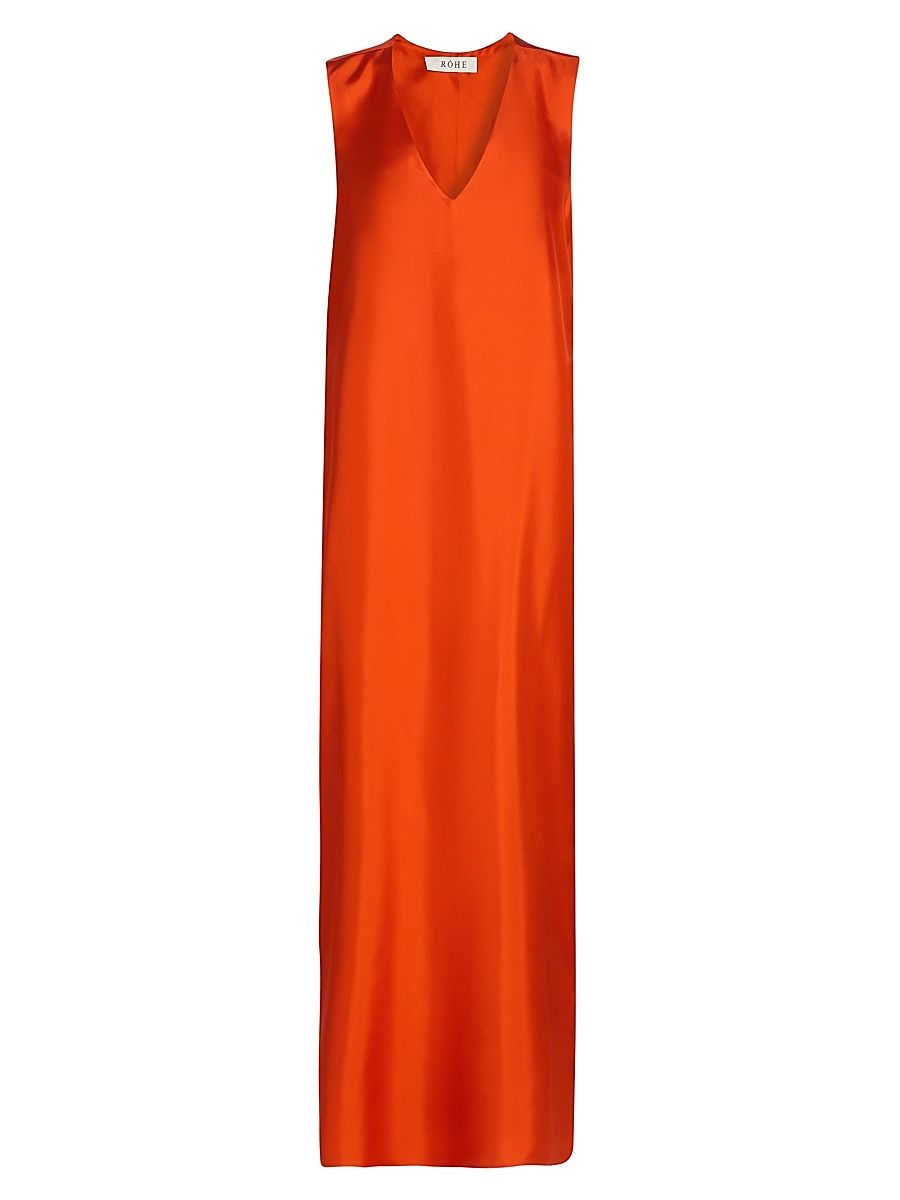 Women's Sleeveless Silk V-Neck Column Gown - Burnt Orange - Size 10