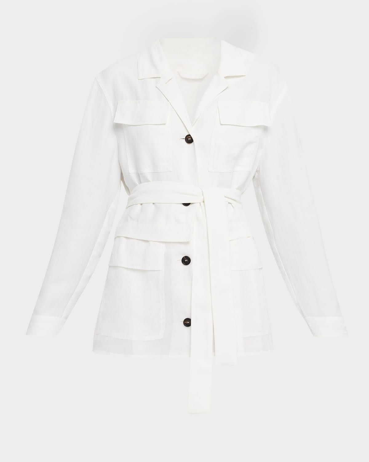 Mixed-Media Belted Safari Jacket