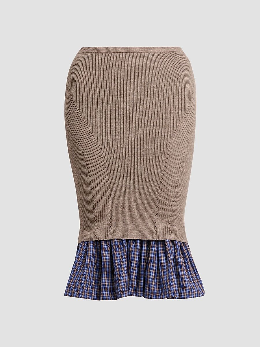 Moschino Women's Contrast-Hem Rib-Knit Wool Pencil Skirt - Multi Beige - Size 12