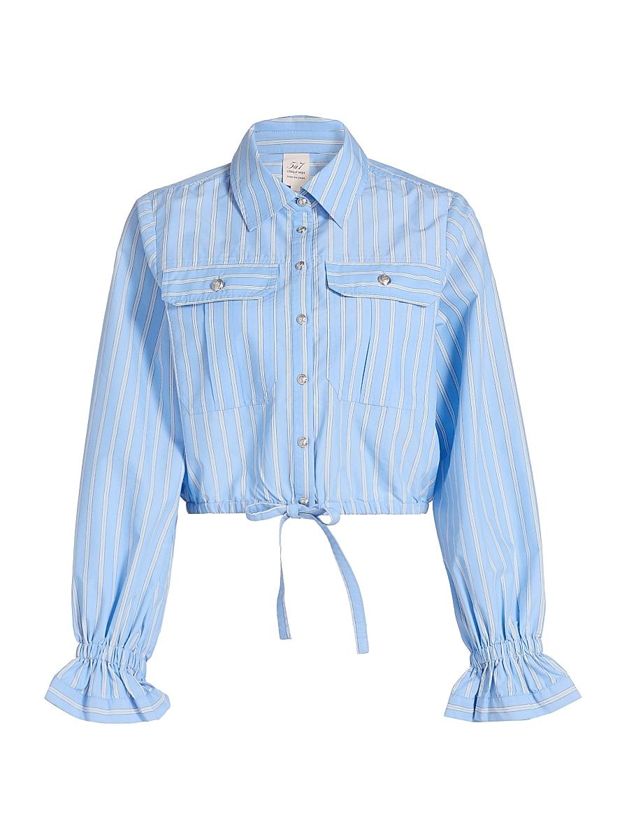 Women's Prezley Lili-Striped Tie-Waist Crop Shirt - Blue Multi - Size XL