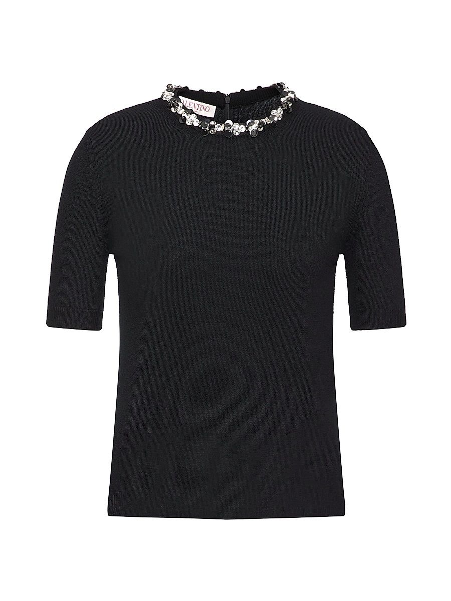 Women's Embroidered Wool Sweater - Black - Size Medium