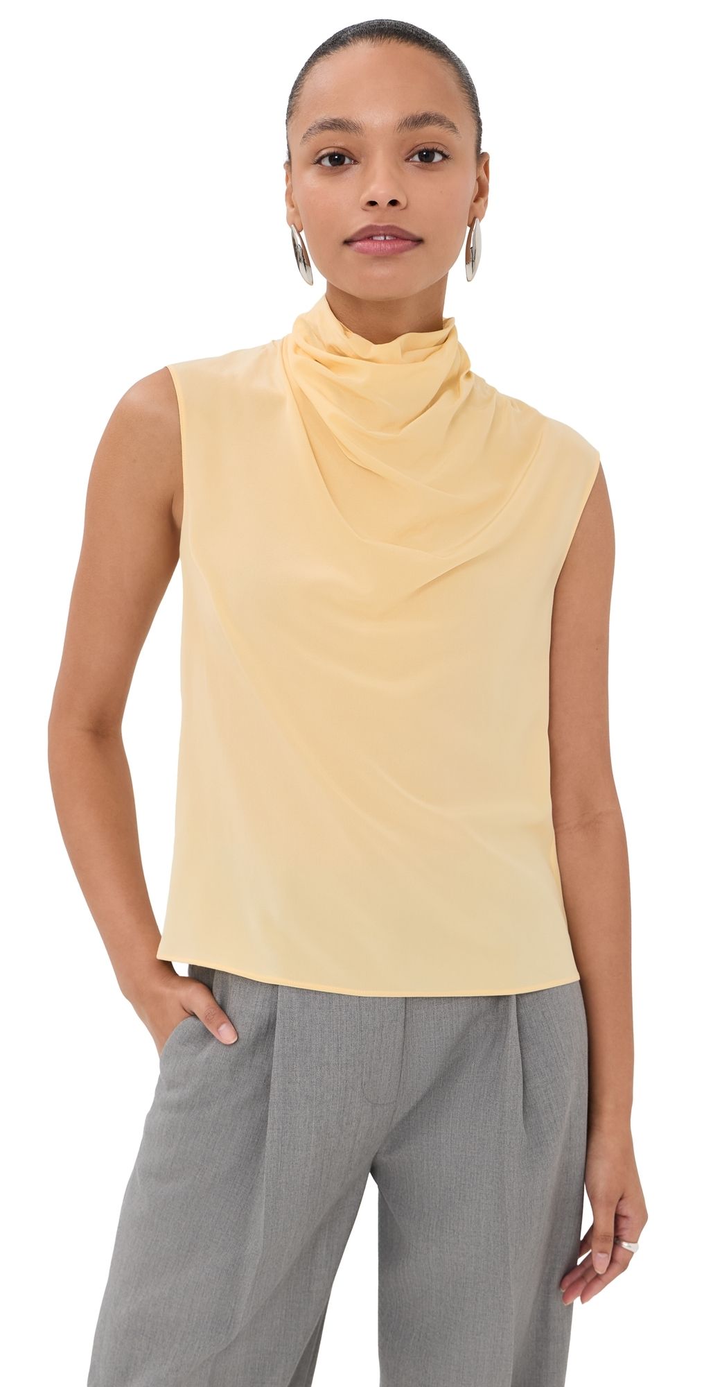 Another Tomorrow Draped Silk Top Butter 38