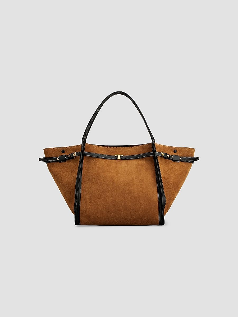 Women's Medium Suede Shopping Bag - Terra Nero