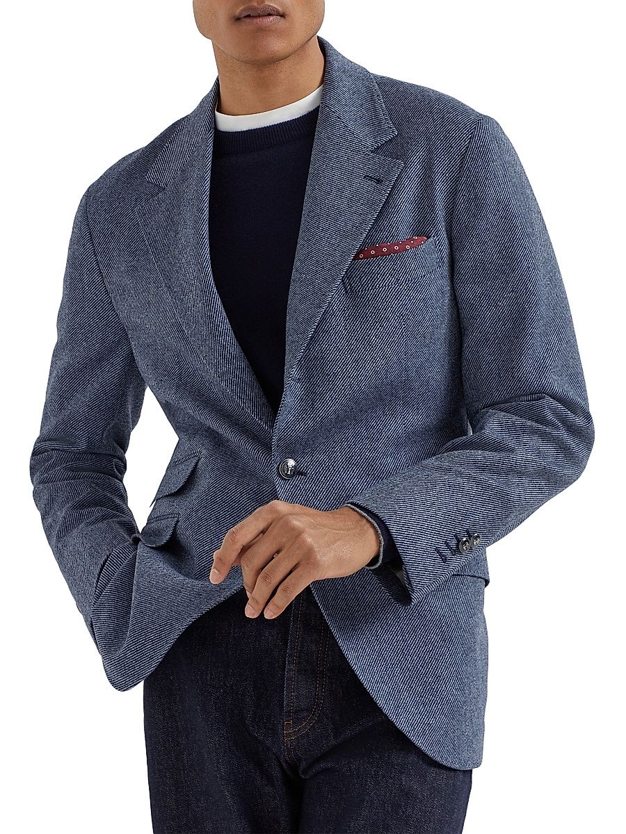 Men's Wool, Cashmere and Silk Cavalry Deconstructed Cavallo Blazer - Denim - Size 48