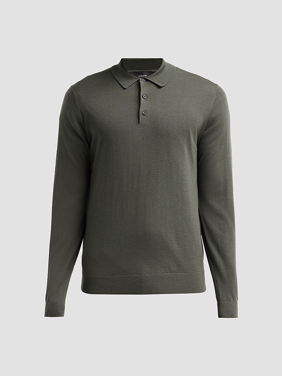 Men's Merino Wool Polo Sweater - Night Leaf - Size XXL