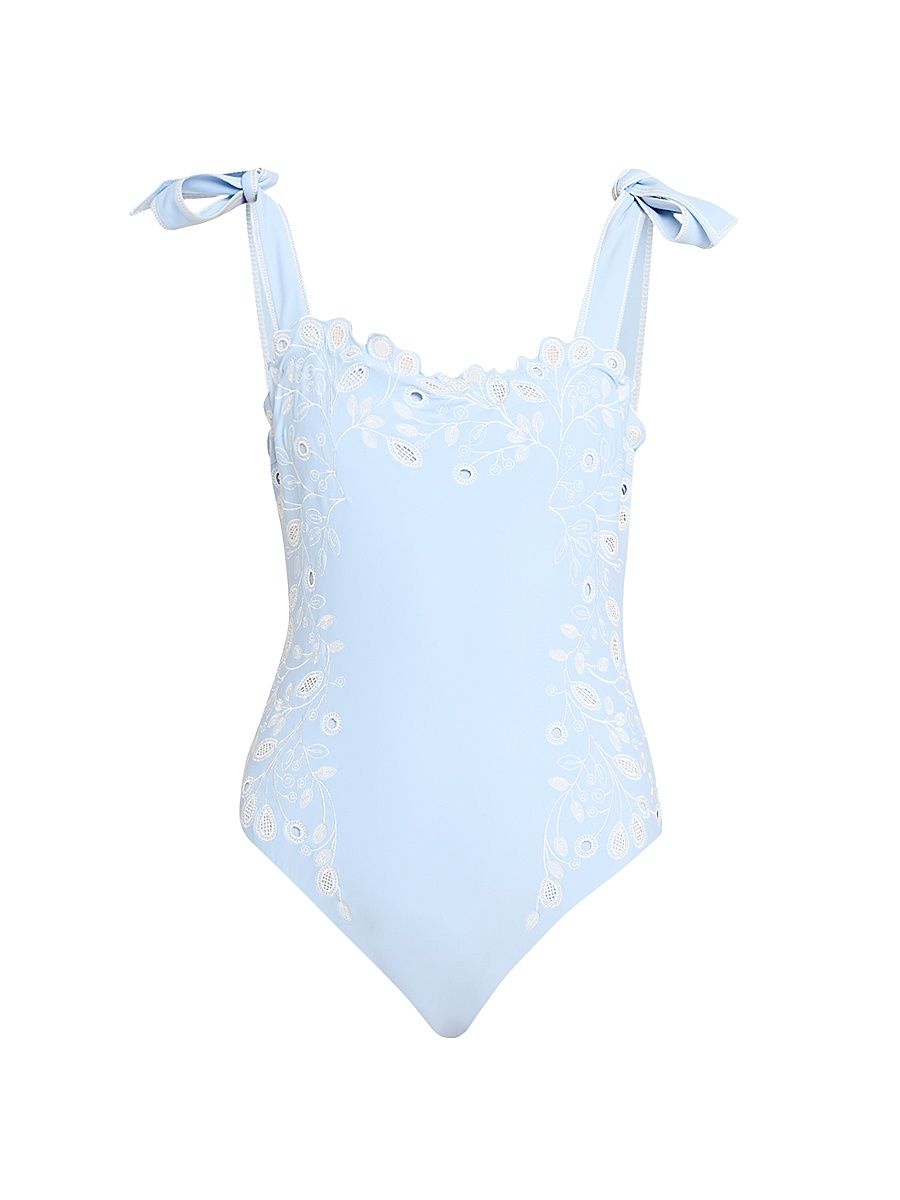 Women's Laurie Embroidered One-Piece Swimsuit - Tidepool Multi - Size Large