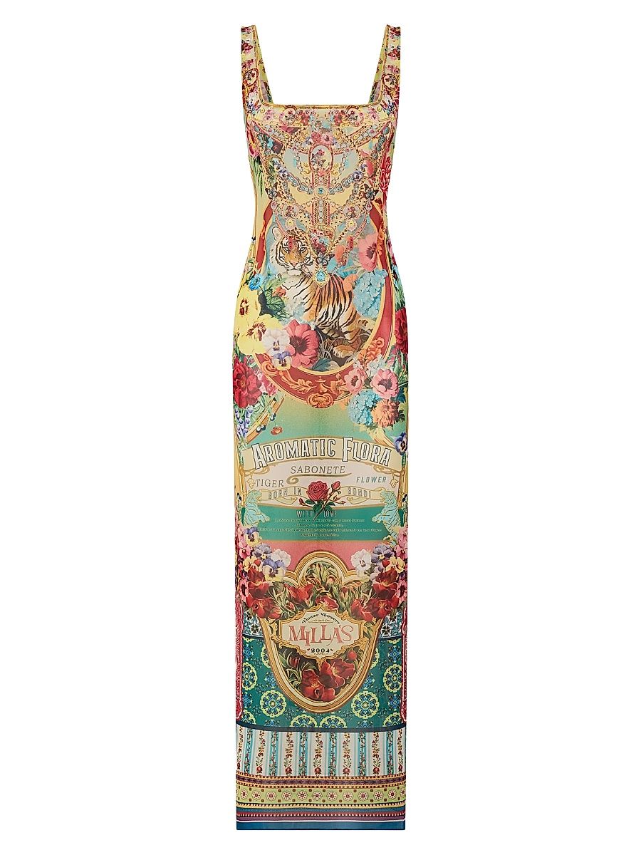 Women's Aromatic Tiger Flower Squareneck Maxi Dress - Aromatic Tiger Flower - Size Medium