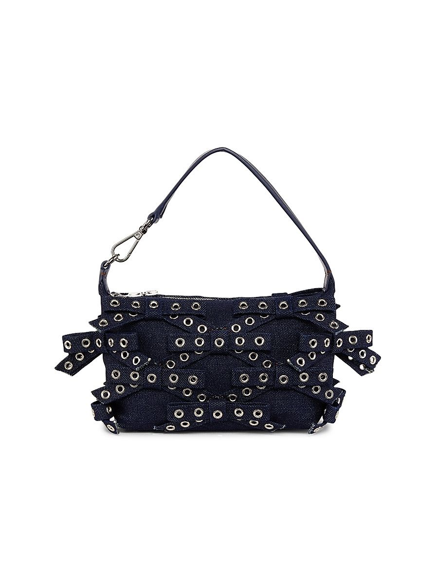 Women's Mini Butterfly Eyelet Denim Top Handle Pouch - Dark Navy