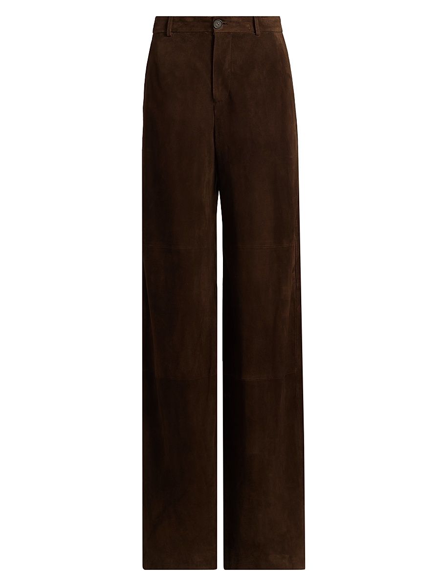 Women's Suede Mid-Rise Wide-Leg Trousers - Deep Espresso - Size 12