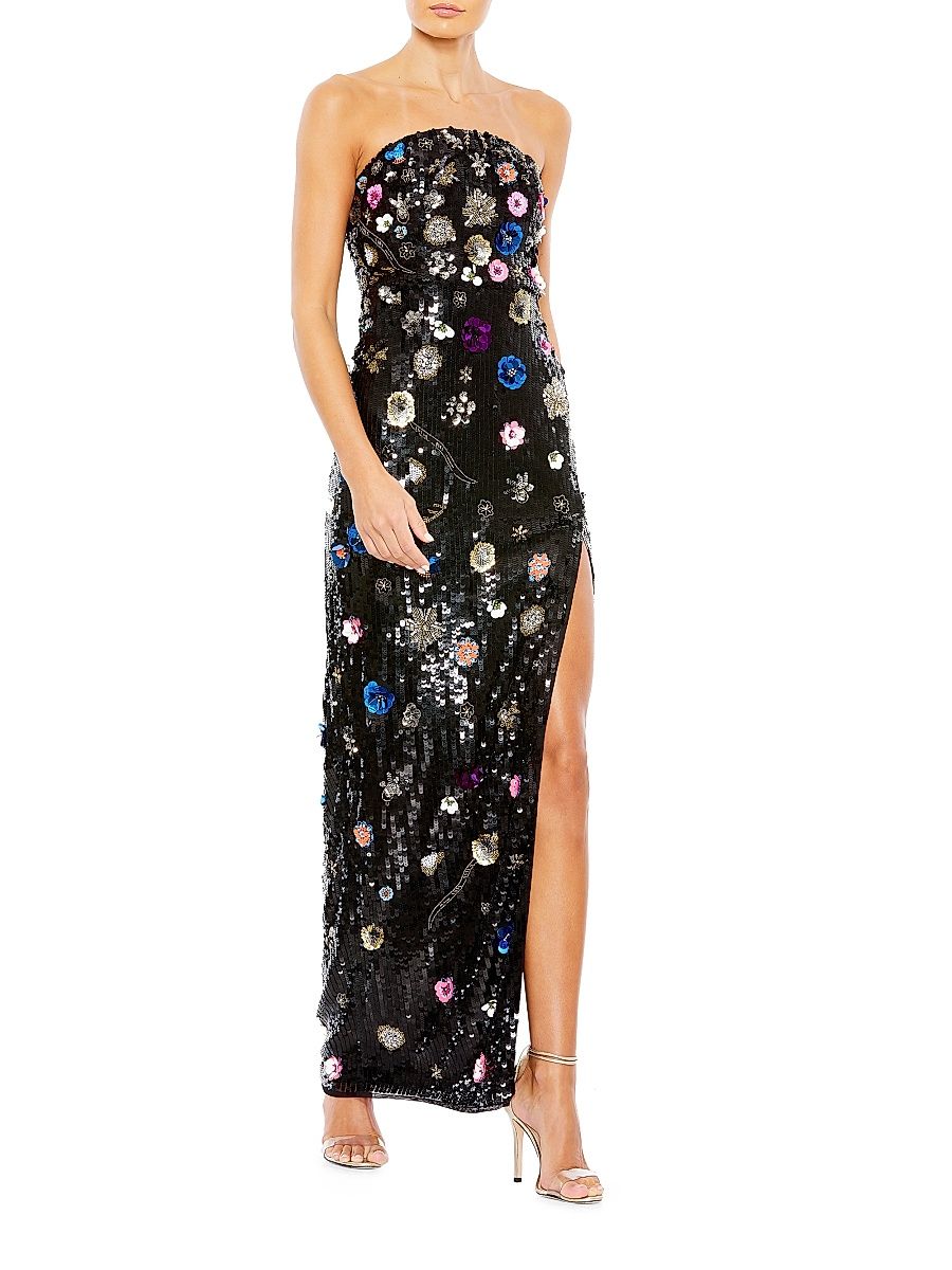 Women's Floral Sequin Column Gown - Black Multi - Size 16