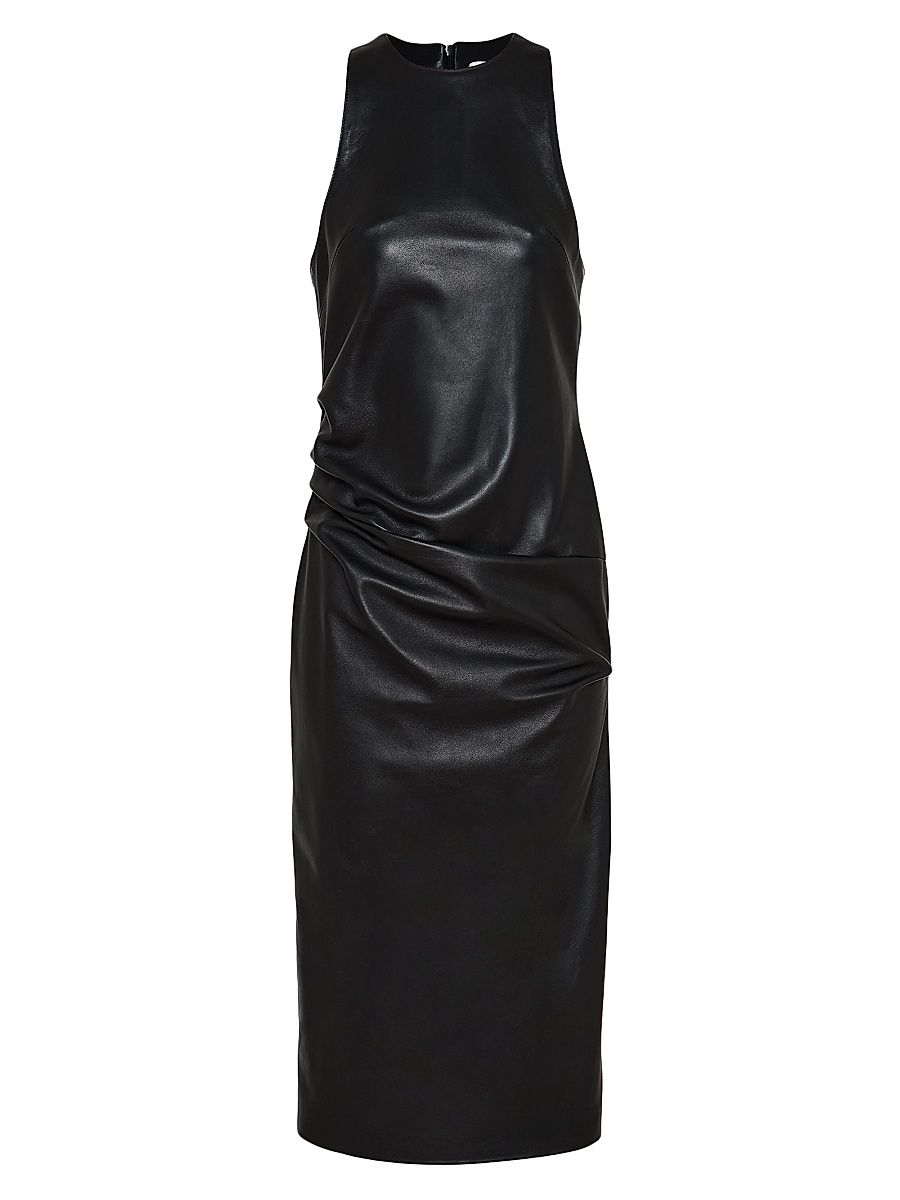 Women's Pernilla Leather Draped Midi-Dress - Black - Size 8