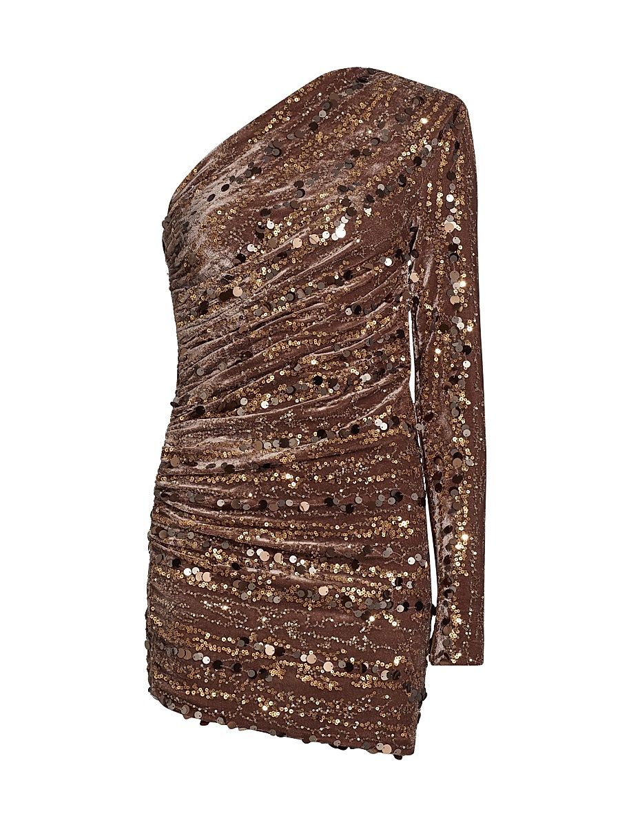 Women's Saturn Sequined One-Shoulder Minidress - Brown - Size XS