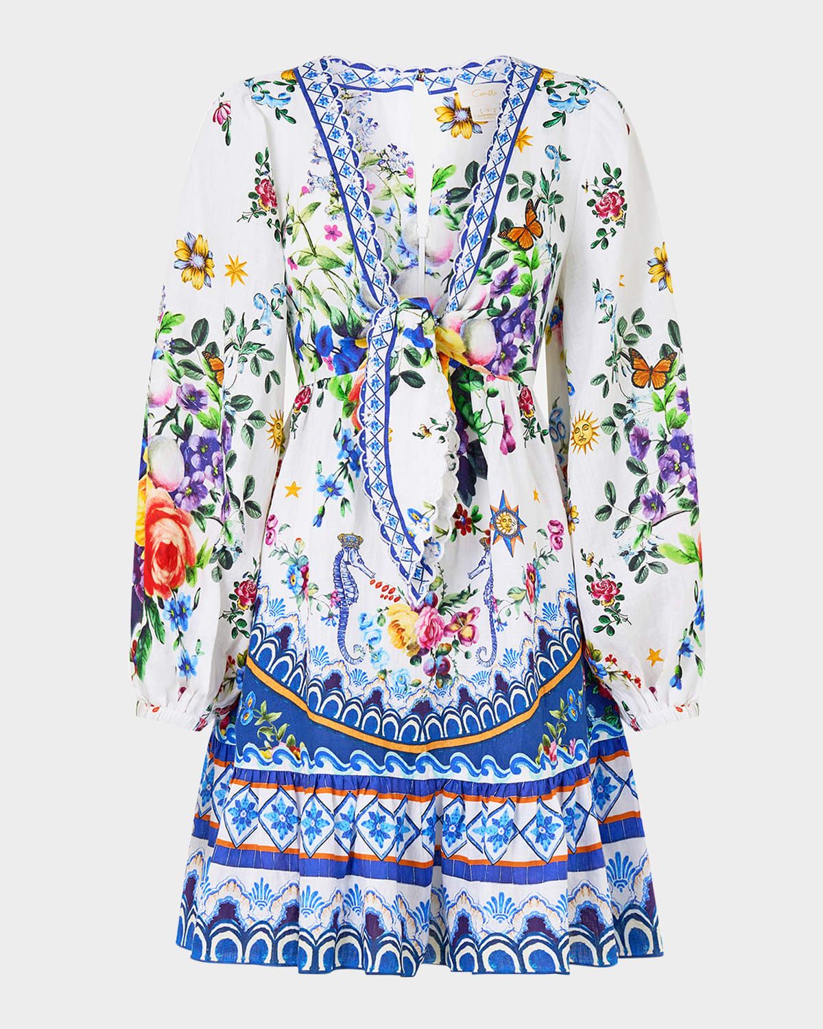 Tiles Darls Short Tie-Front Blouson Dress