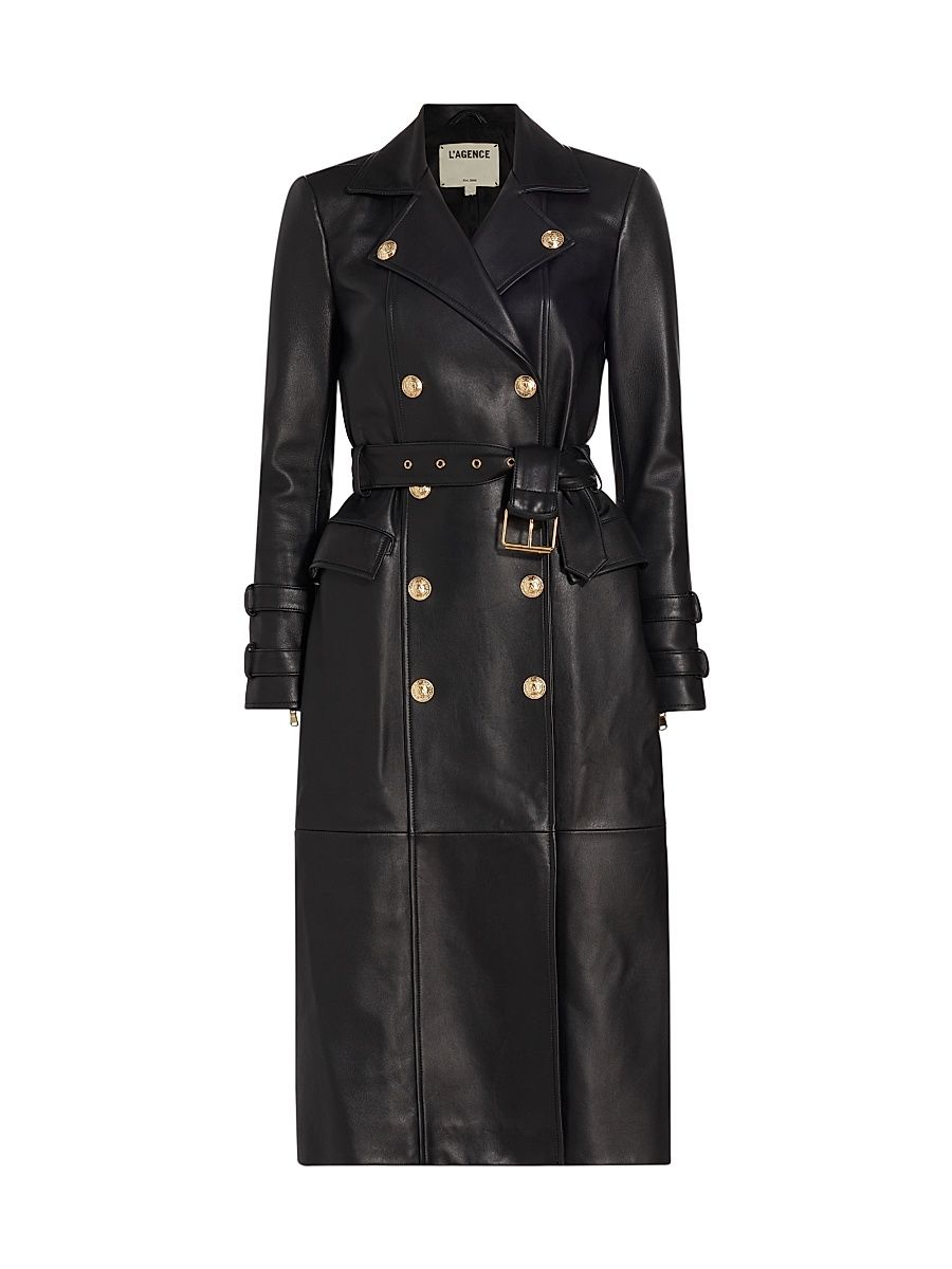 Women's Celina Leather Trench Coat - Black - Size Medium