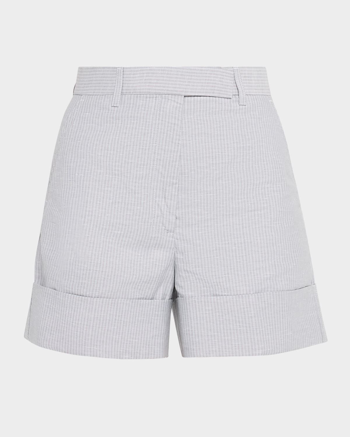 Striped Linen-Cotton Suiting Shorts