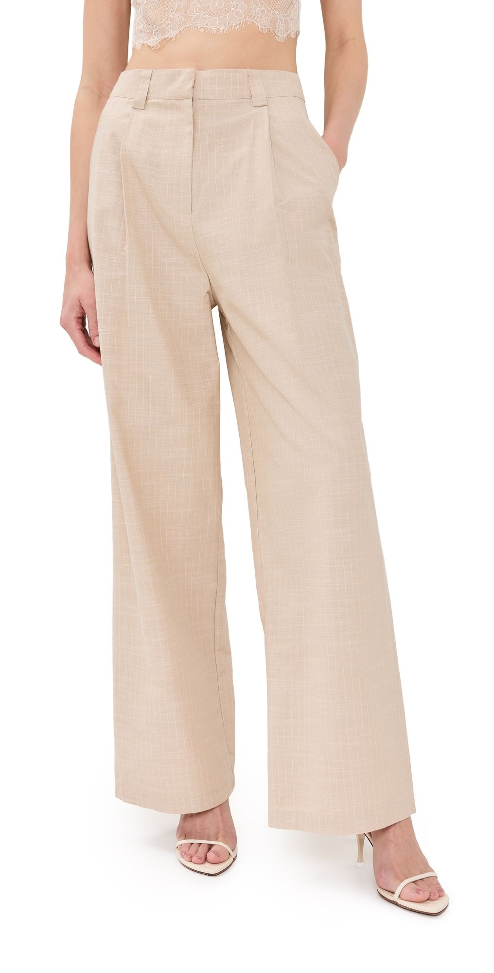 Lioness La Quinta Pants Tan Pinstripe M