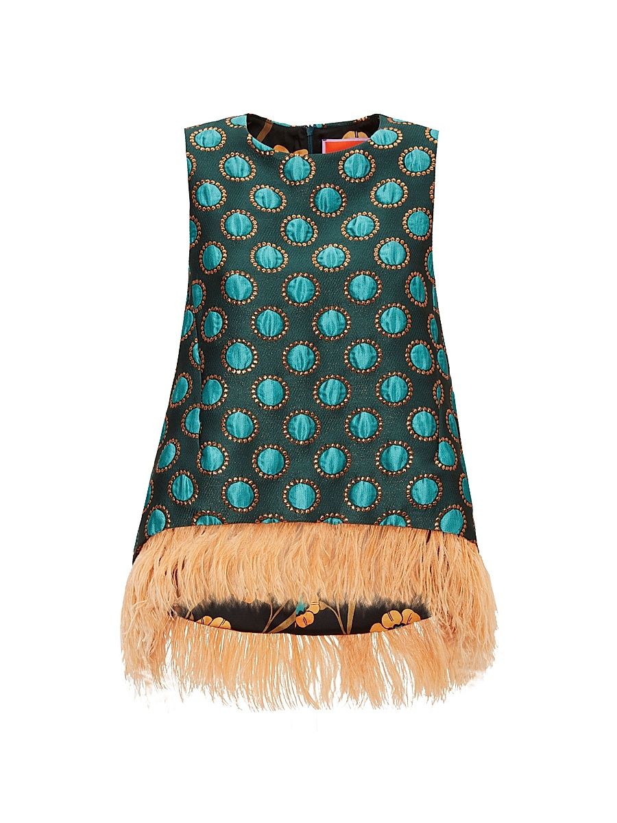 Women's La Scala Top with Feathers - Jacquard Winter Sun Emerald - Size XXS